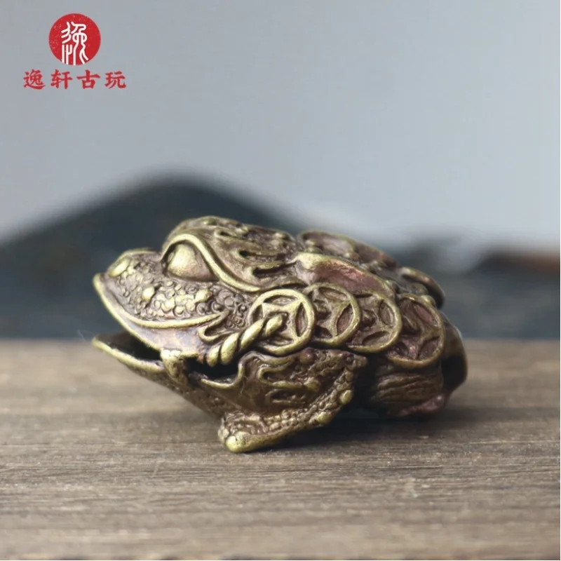 three-legged ornament with copper coins, mini cicada hollow brass bell, golden toad pendant gift