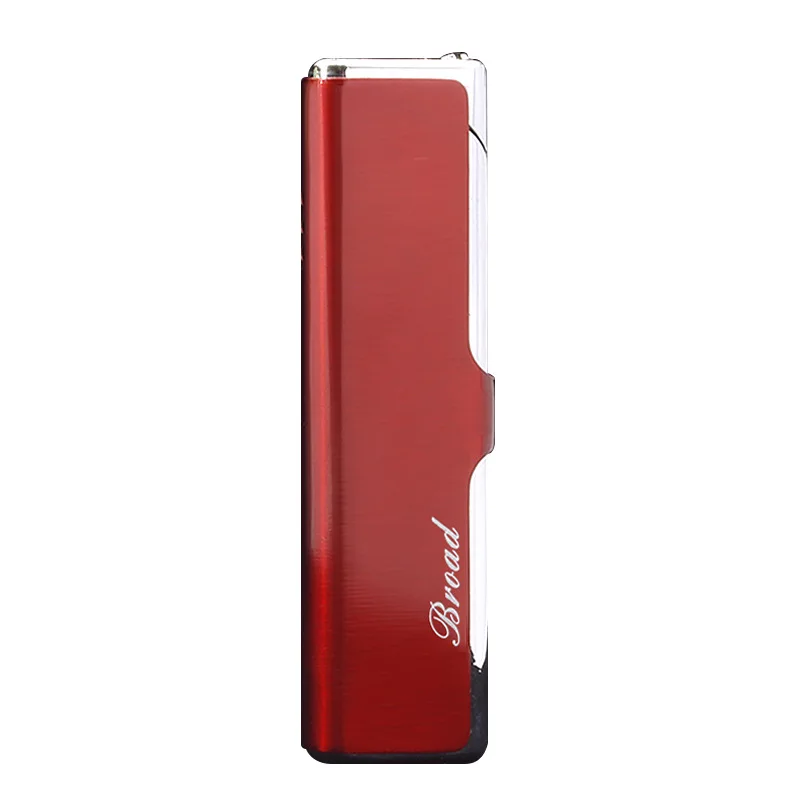 

Wholesale Simple Long Strip Red Flame Windproof Metal Inflatable Lighter Color Paint Butane Gas Lighter Support Customized