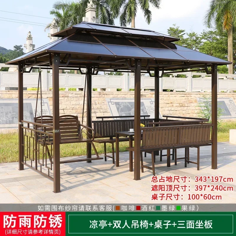 

Outdoor furniture wood pavilion swing table chair courtyard pavilion awnings movable pergola arbour weather shed shelter