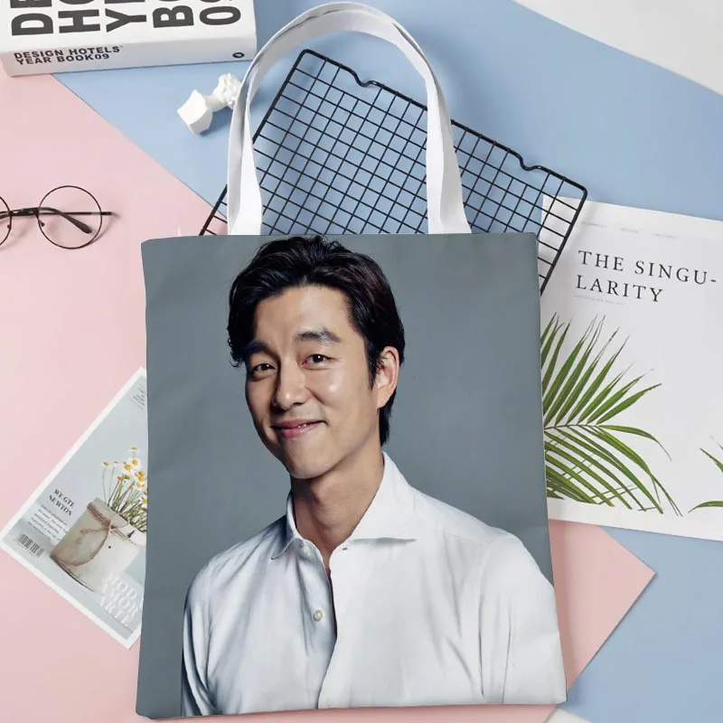 Custom Gong Yoo Actor Tote Bag Cotton Cloth Shoulder Shopper Bags for Women Eco Foldable Reusable Shopping Bags 0414