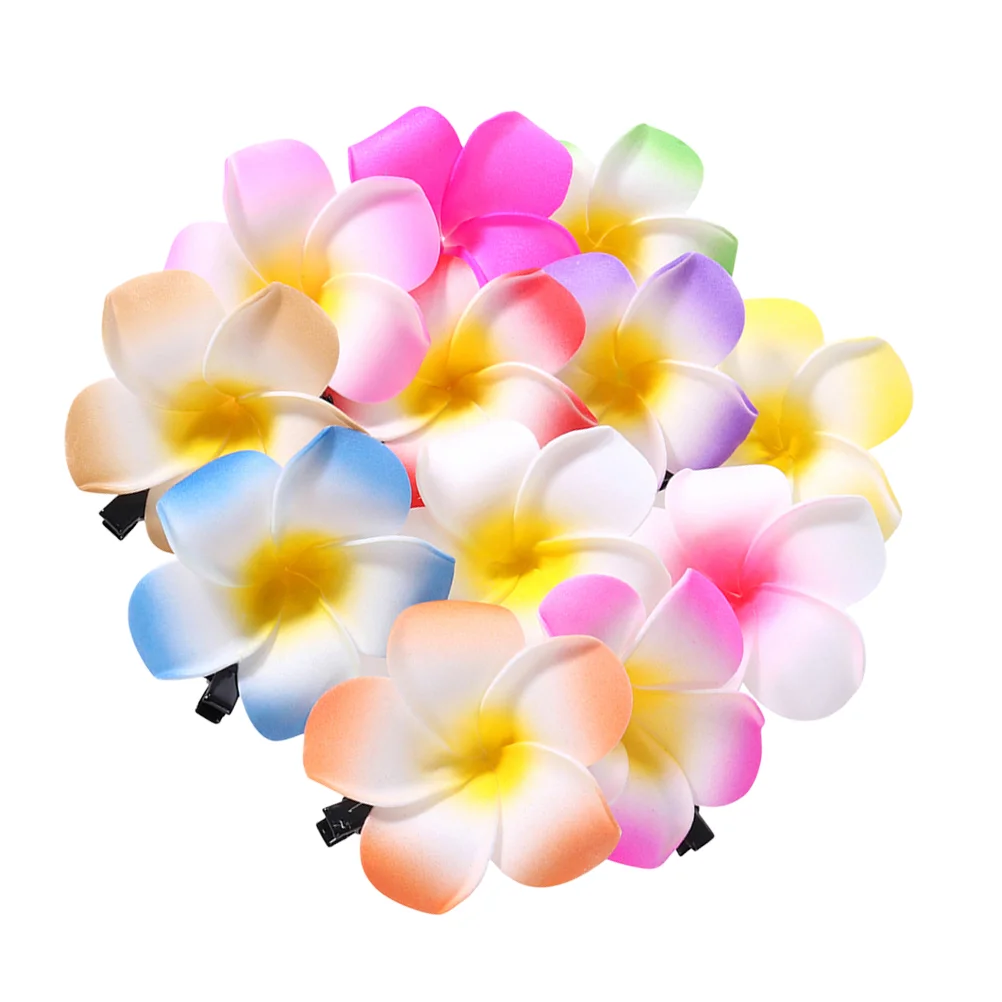  12 Pcs Frangipani Headdress Hair Clip Hawaii Flower Accessory Plumeria Barrette Hawaiian Clips Metal