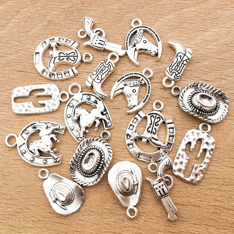 20pcs/lot Tibetan Silver Color Cowboy Hat Shoes Charms Pendant Handmade Craft for DIY Necklace Bracelets Earrings Jewelry Making