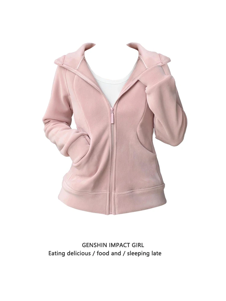 

Thickened Fleece Women's Hoodie Jacket Autumn Winter Warm Stylish Korean Style Long Sleeve Zipper Closure Color Cardigan