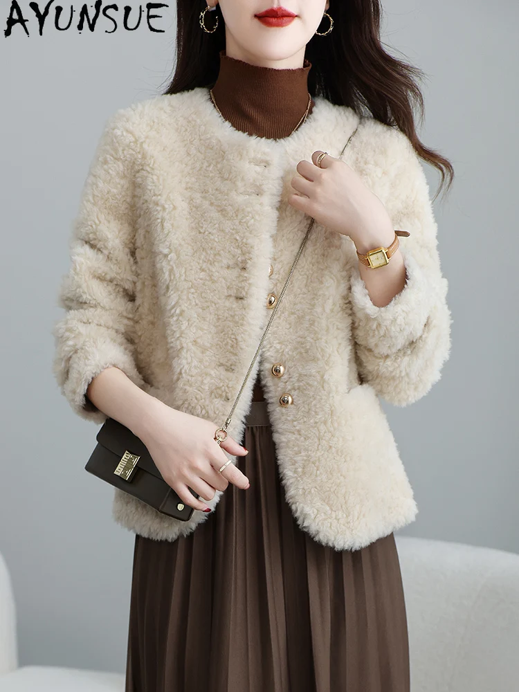 AYUNSUE 100 % Wolle Pelzmantel Frauen Schaf Lammfell Jacke Frau Neu in Mäntel Herbst Winter Kleidung Nguyто Жqish Verbund Pelz