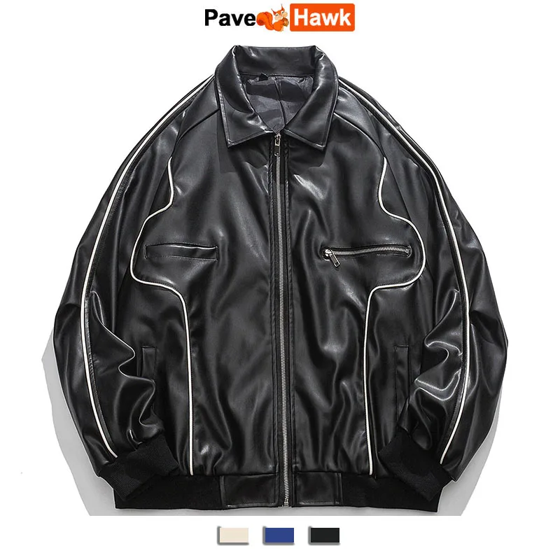 

Casual Leather Jacket Men Spring Motorcycle High Street Baseball Bomber Jackets Unisex Loose Korea Style Varsity Coat Couple