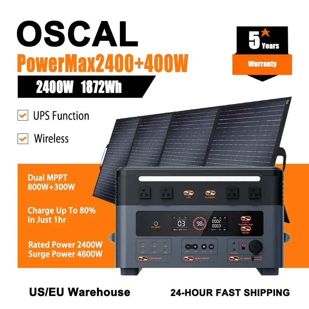 

Portable Power Station 1872Wh 2400W Mobile Power Dual MPPT Dust Proof Function With 400W Solar Panel Outdoor Essentials For Home