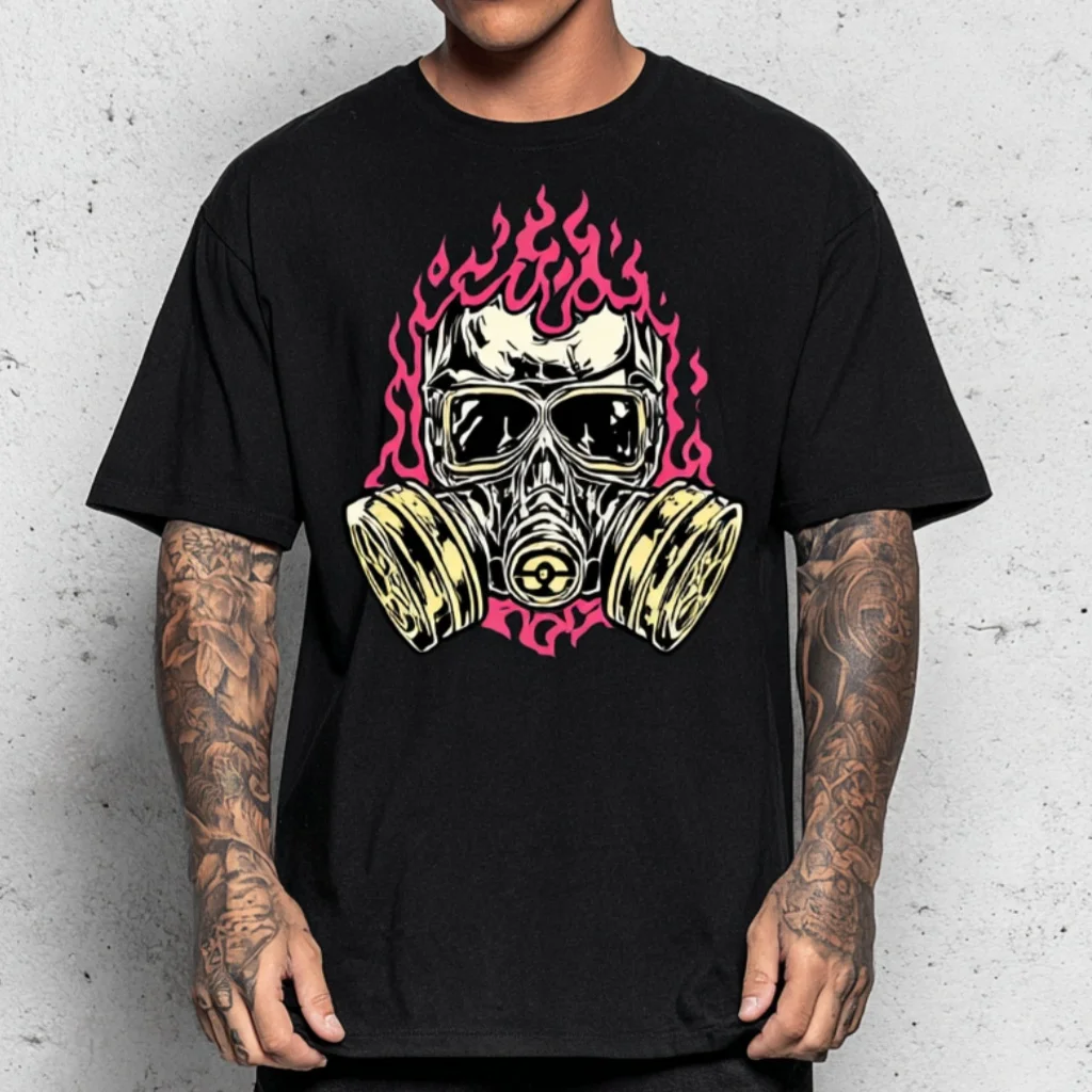 

Teevo Men's T-Shirt Flame Skull Gas Mask Print Casual Streetwear Daily Wear