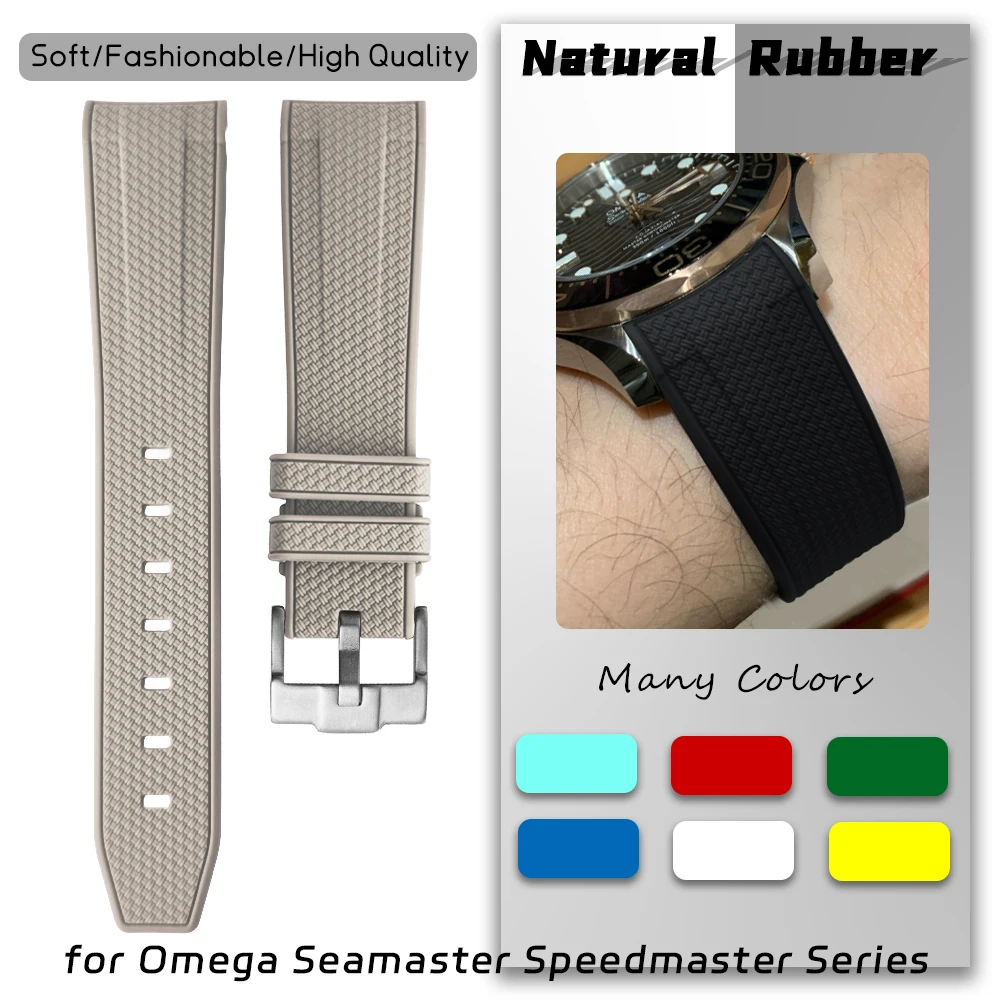 19mm 20mm Natural Rubber Curved End Watchband for Omega Speedmaster Moonwatch Seamaster Diver 300M Silicone Colorful Watch Strap