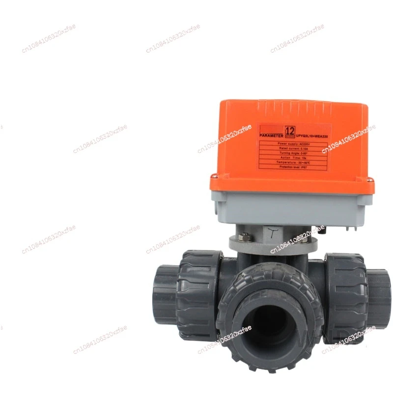 PVC three-way electric ball valve UPVC reversing bonding T/L type chemical water treatment corrosion-resistant DC24V valve