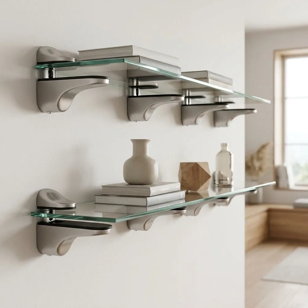 Glass Shelf Bracket Built from Zinc Alloy for Dependable Use in Interior Shelving Applications Requiring Repeated Adjustments