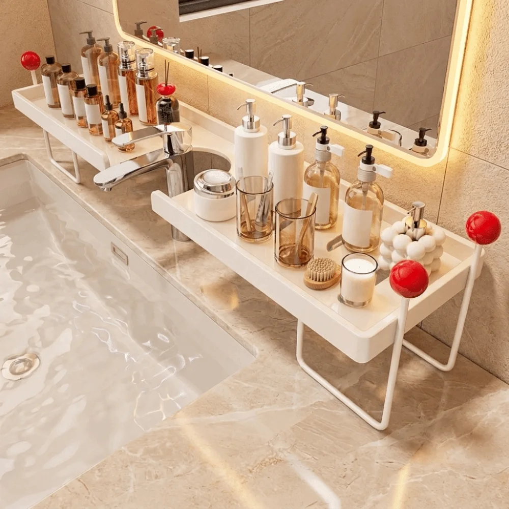 Carbon Steel Bathroom Storage Rack Large Capacity Quick Drainage U-Shaped Storage Rack Space Saving Rustproof Over Sink Shelf