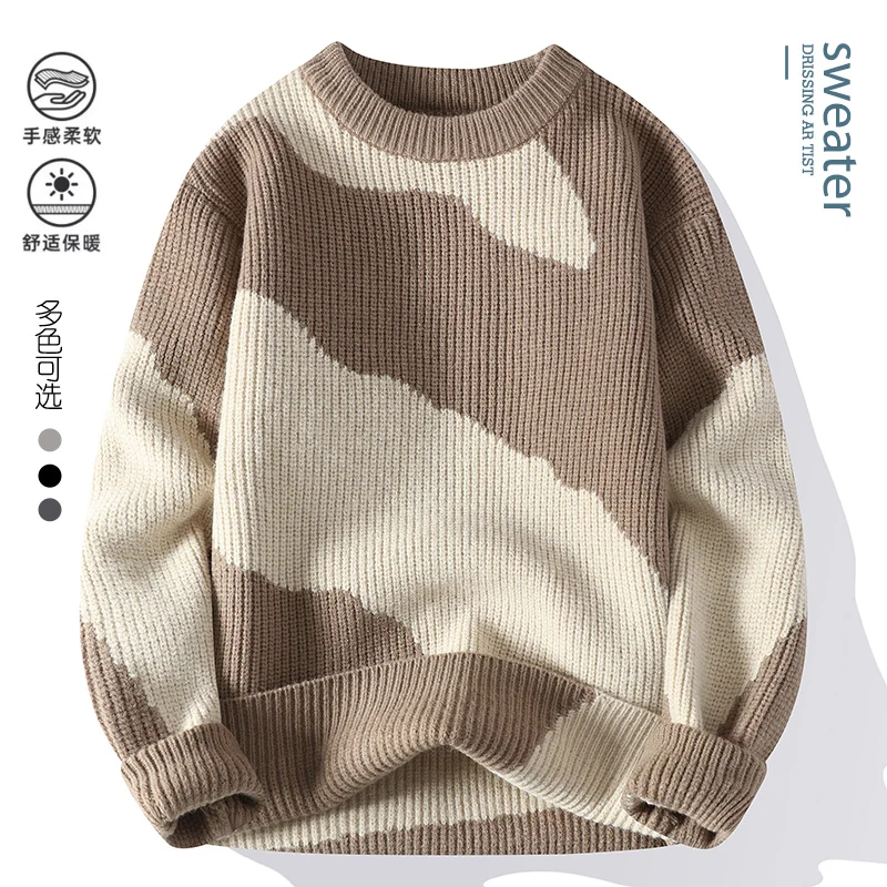 Men's New Autumn Winter Casual Warm Neck Sweater Knit Pullover Tops Mens Casual  Streetwear Warm Knitting Pullovers