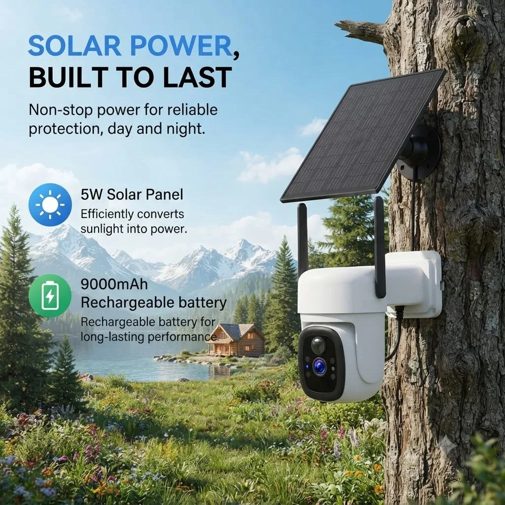 BC30T4G 4G Solar Trail Camera, 3MP PTZ Wildlife Game Camera with 5W Solar Panel & 9000mAh Battery, Smart IR Night Vision, PIR Mo