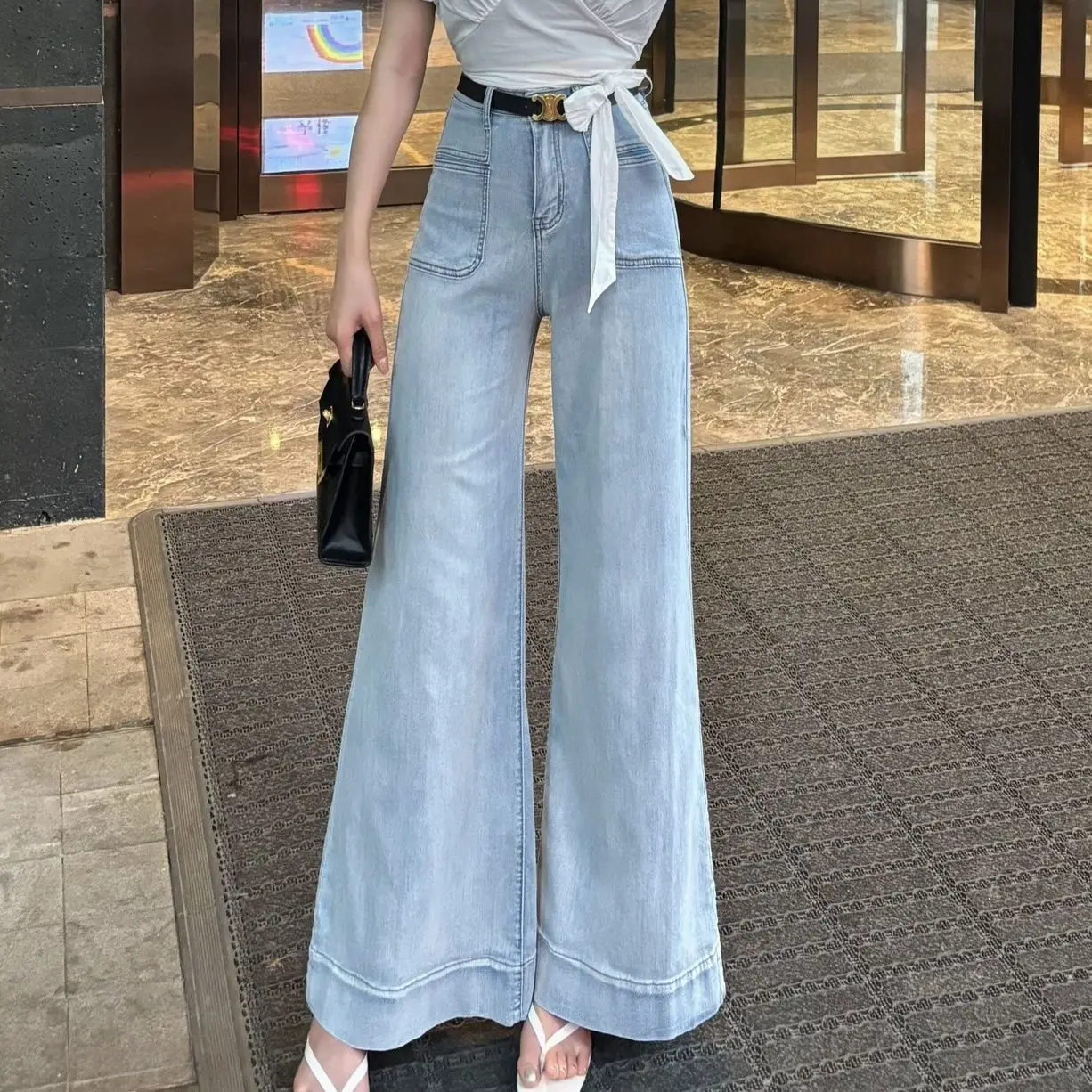 

2025 Korean Style High Waist Shot Loosefit Women's Wide Leg Jeans Aesthetic Fashion Trousers Japanese Y2k Female Cowboy Pants