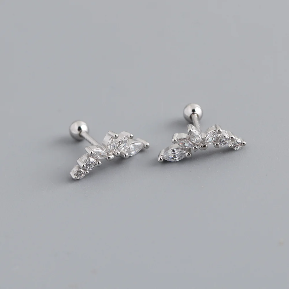 RYJU 925 Sterling Silver Shiny Zircon Leaf Mini Small Stud Earrings Delicate Accessories for Women Fashion Daily Wear Jewelry