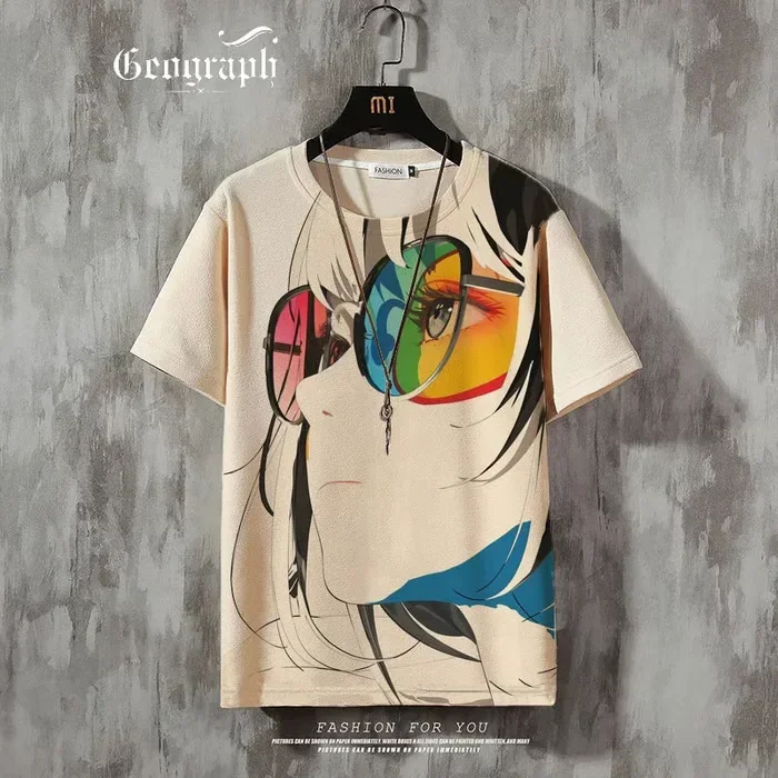 Herren-T-Shirt mit Anime-Mädchen-Motiv, 3D-Druck, sexy und attraktiv, lässiges, lockeres Street-T-Shirt, kurzärmelig, Rundhalsausschnitt. – Detail 4