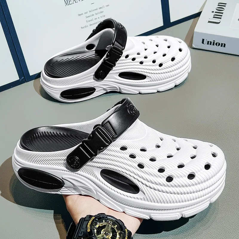 

2026 Мужские сабо с отверстиями, тапочки, мужская садовая обувь для мужчин, шлепанцы с поддержкой свода стопы, летние модные пляжные тапочки, нескользящие тапочки из ЭВА