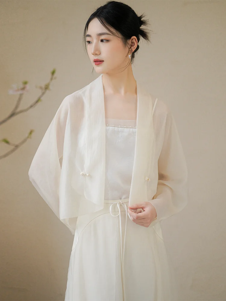 

ChuChan Summer 2025 Women's Long Sve Sun Protection Outerwear Fairy-Like Hanfu New Chinese Sle Jaet Polyester Fiber