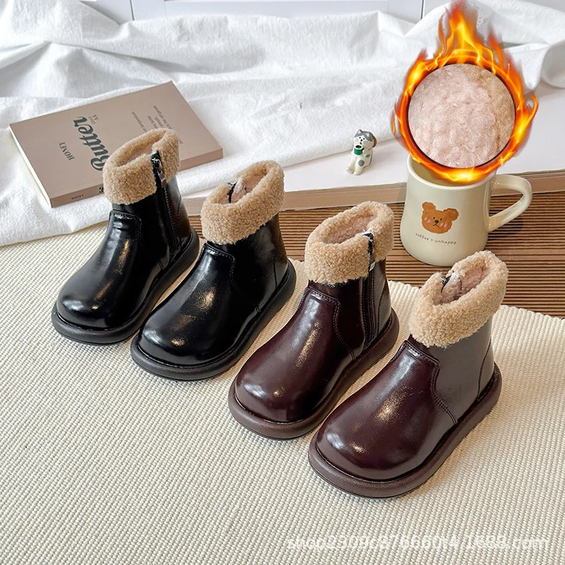 2026 England Style Winter Fashion Boots for Girls Thicken Warm Faux Fur Snow Boots Soft-soled Anti-slippery Fashion Boots Girl