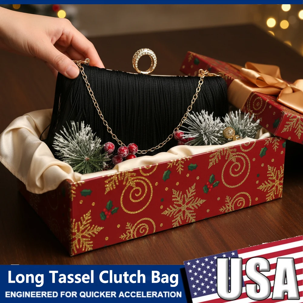 

Christmas Gifts Long Tassel Clutch Bag Chain Shoulder Crossbody Wallet Evening Banquet Bag Bride Wedding Party Handbag Purse