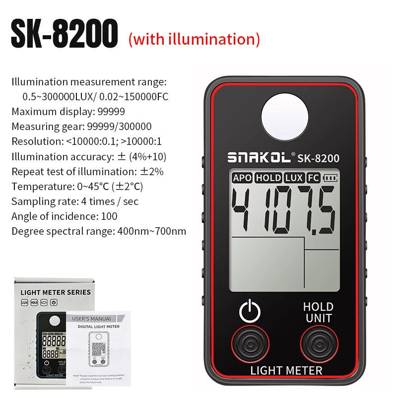 لوكس متر مقياس الإضاءة الرقمي 0 ~ 200,000lux LCD مصباح الجيب متر لوكس/FC قياس تستر الاستشعار مقياس الضوء Luxmeter