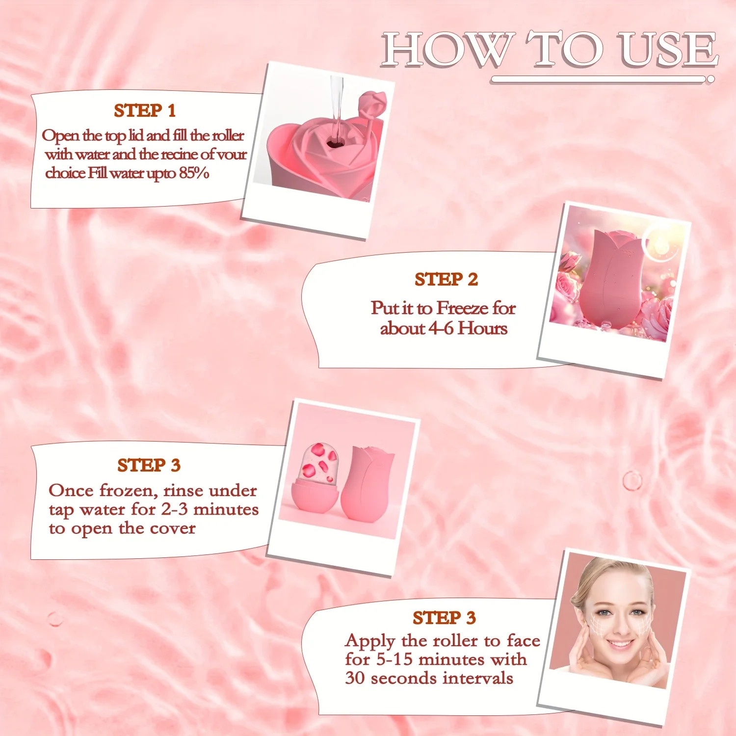 Rouleau à glace pour le visage et les yeux, moule à glace en Silicone, refroidissement et raffermissement de la peau du visage, outil de soins du visage réutilisable et anti-fuite