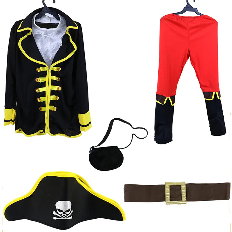 Pirate Captain Cosplay Costume Kids Boys Carnival Fancy Clothes With Props Hat Halloween Costumes Children Jumpsuits