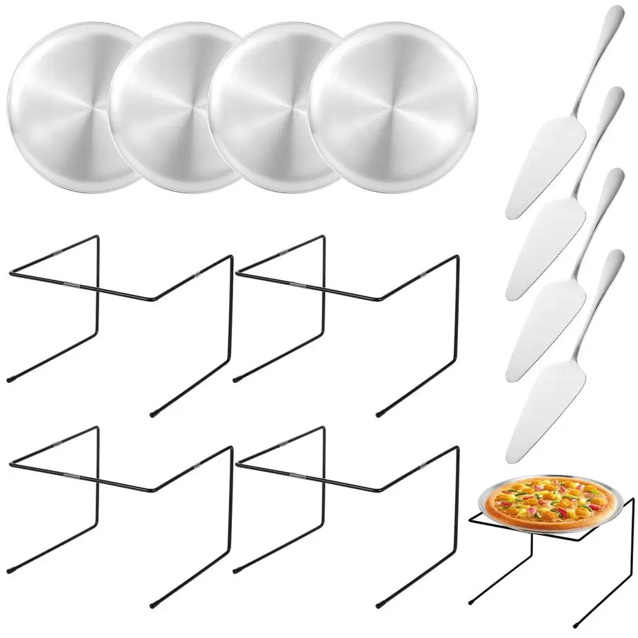 

Pcs Pizza Stand Set Includes 4 Metal Pizza Table Stands 4 Pizza Pan11.8 and 4 Silver Handle Pie Server, Pizza Rack Stand Pizza T