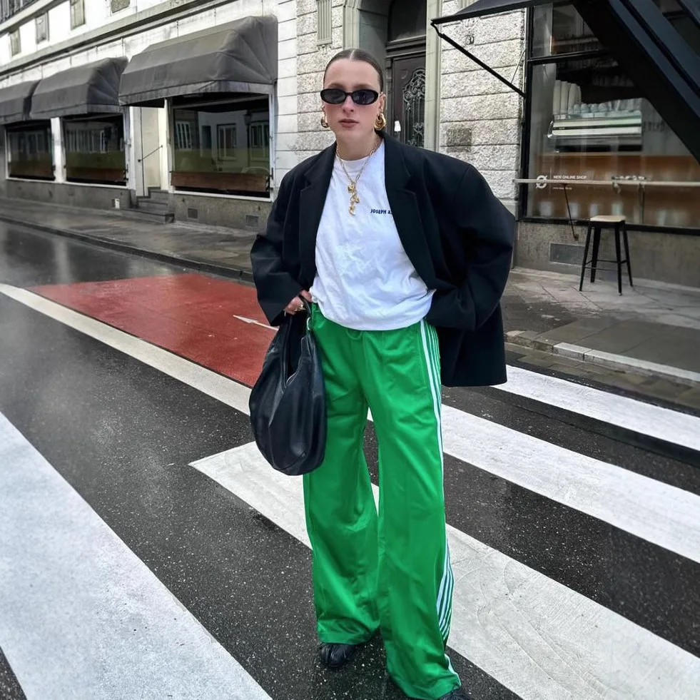 

Capris Women Striped Pants Ankle Length Straight Pant Elastic Waist Pockets Loose Sports 2025 Spring Spliced Flat Casual