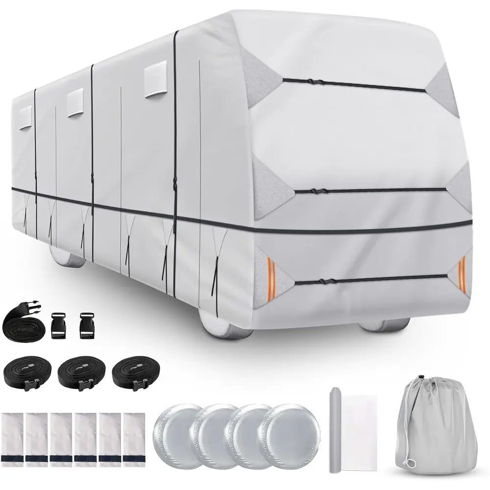 

All-Weather RV Cover for 33.1ft-37ft Class A RV, Compatible with Tiffin Motorhome, Thor Coach, Durable 420D Oxford Waterproof Fa