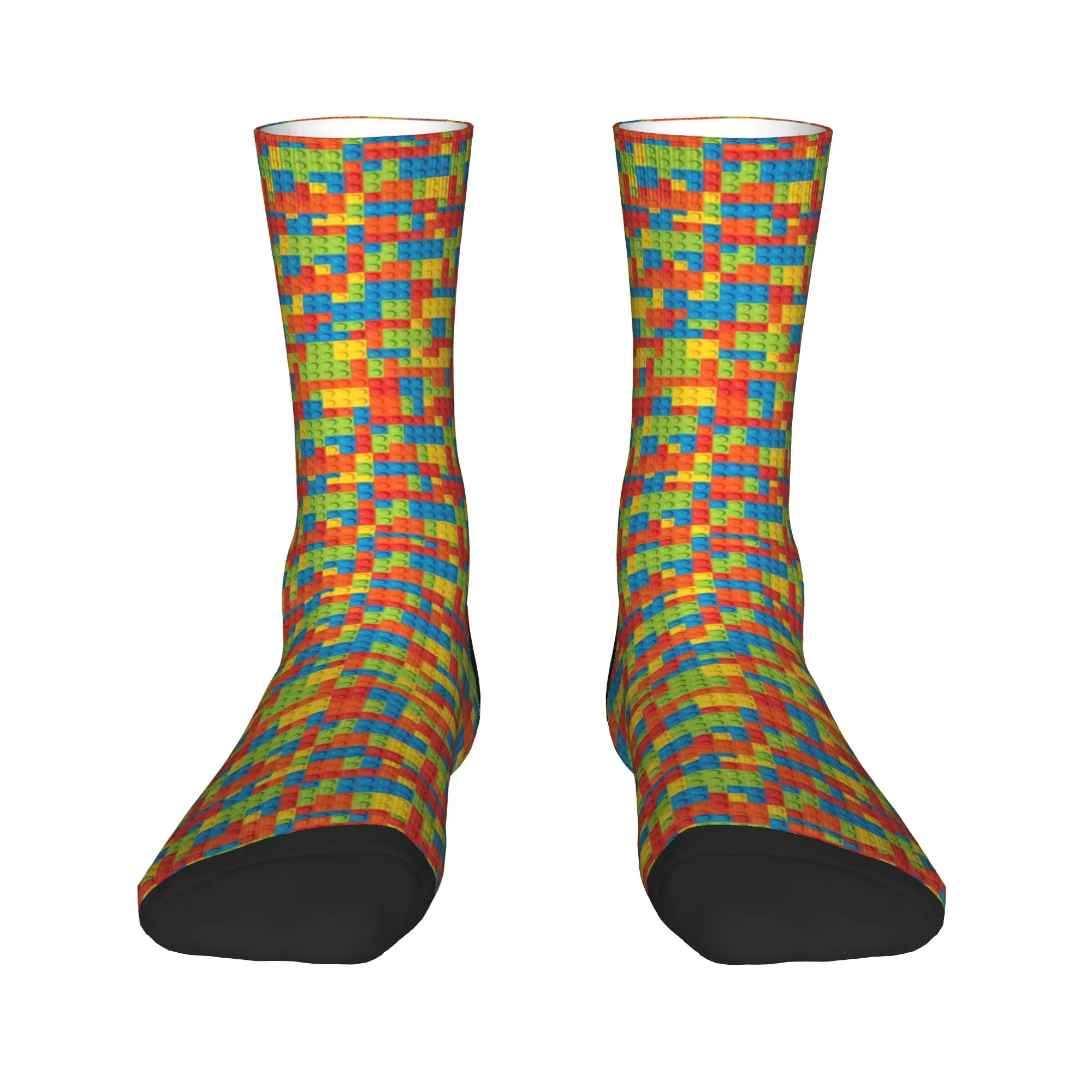 Colorful Rainbow Building Blocks Socks Autumn  Stockings Funny Women Men High Quality Socks Printed Running Non Slip Socks