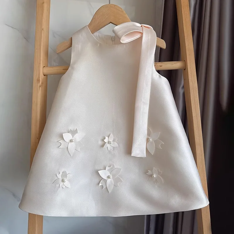 

Korean Style Flower girl Fashion Dress 3D Flower Bow Dresses Baby Girls 2025 New Summer kids 1st birthday wedding party Clothing