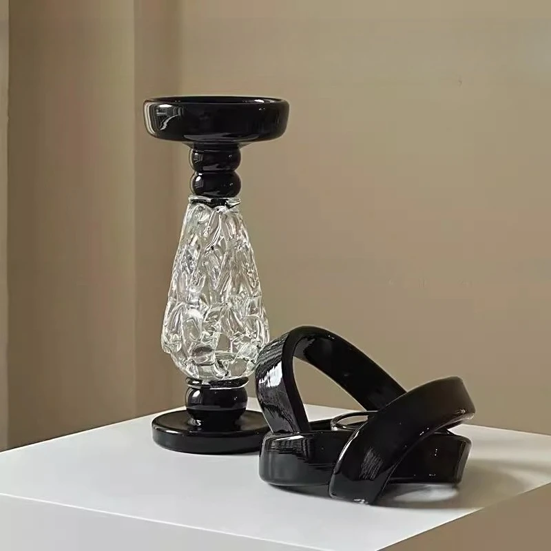 

Medieval style ornament retro baroque candle holder heavy industry living room black glazed candle holder