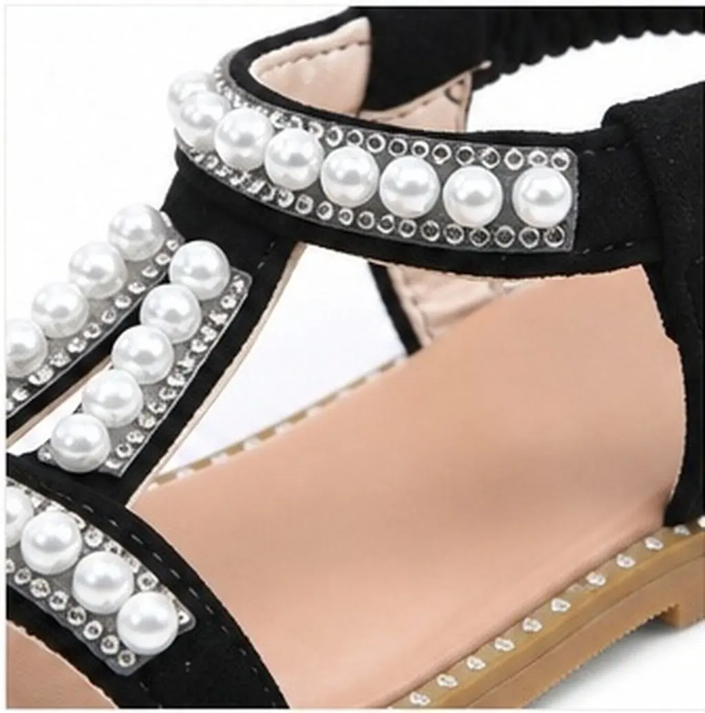 Girls Sandals Pu Pearl Decor Kids Summer Shoes Breathable Flat Sandals For Baby Children School Party Wear Size 1