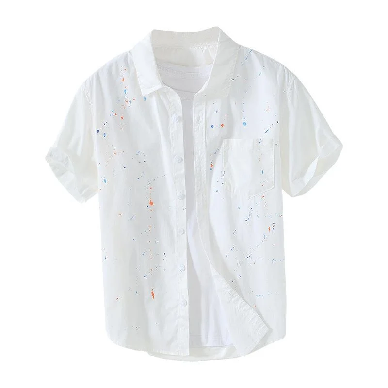 

Summer Men's Causal Pure Cotton Shirt with Pocket Short Sleeve Button Down Beach Style Blouses Male Tops