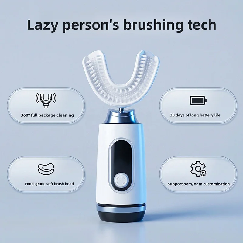 Wireless Electric Adult Sonic Toothbrush, U-Shaped Toothbrush, Portable Teeth Whitening Lamp, 360-Degree Oral Cleaner.