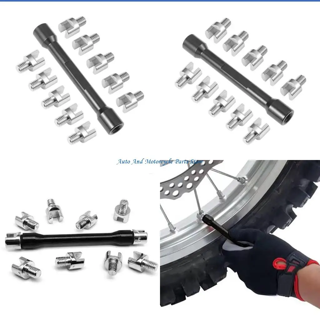 

P9FD Маленький инструмент для обслуживания колес мотоцикла, ключ с металлическими спицами и 10 наконечниками для повышения для