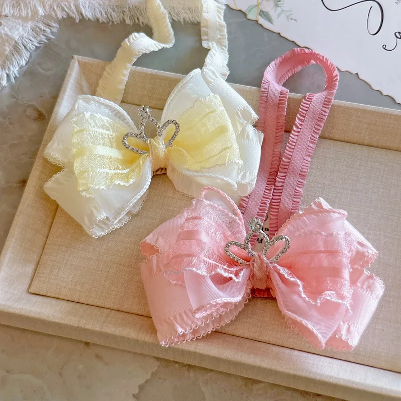 

Кружевная тюлевая повязка на голову для новорожденных с бантом-короной, аксессуар для волос для фотосессий, мягкая, дышащая, милая, эластичная, удобная