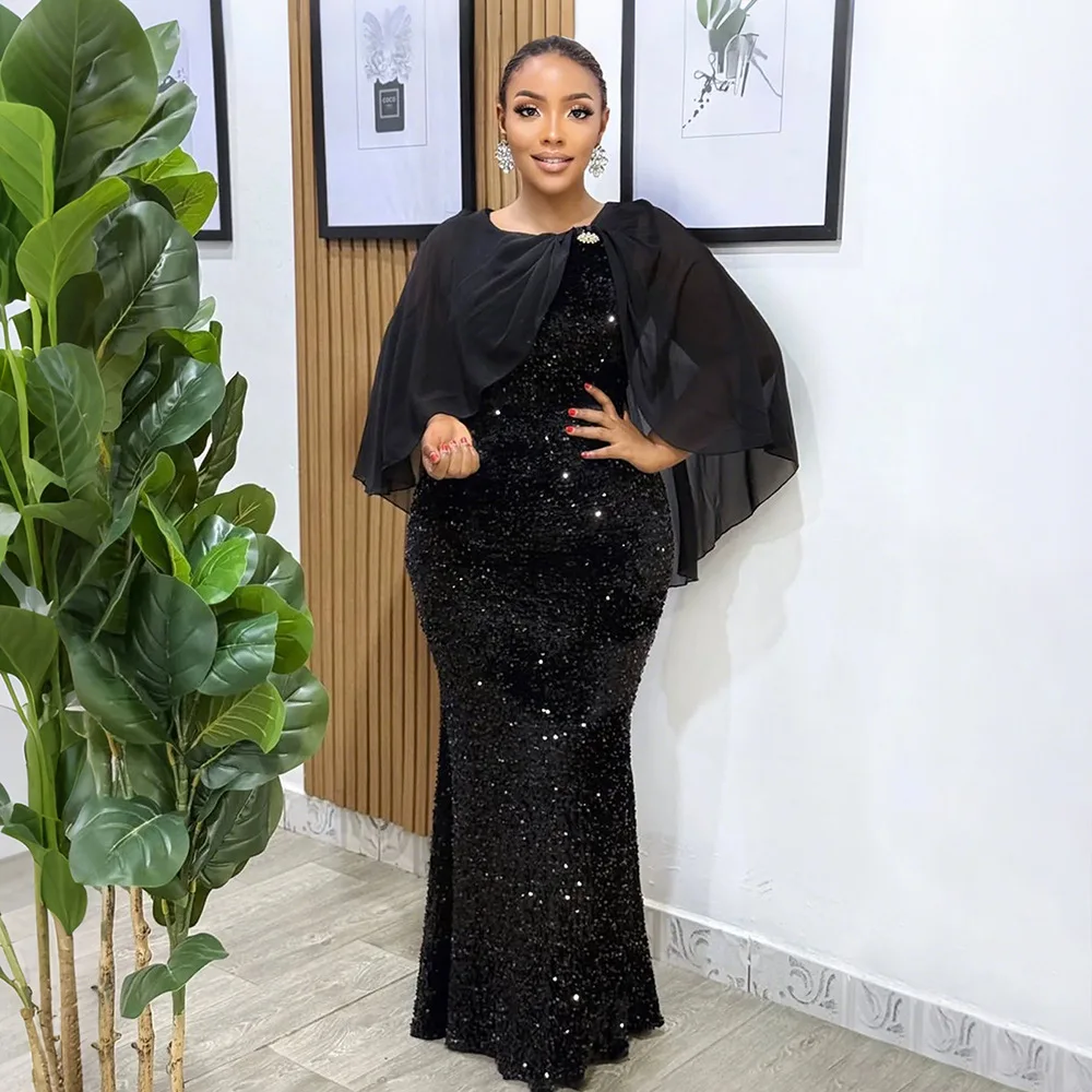 Vestido de malla de lentejuelas para mujer, vestidos largos de noche elegantes para fiesta, ropa de invierno y otoño, vestidos largos ajustados sexys de lujo 2025