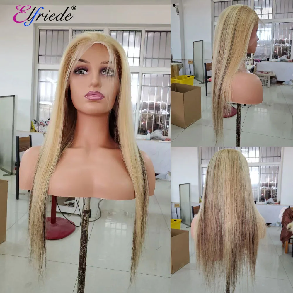 Elfriade-Peluca de cabello humano liso para mujer, postizo de encaje Frontal # P4/27/613, 4x4, 13x4, 13x6, 100% Remy