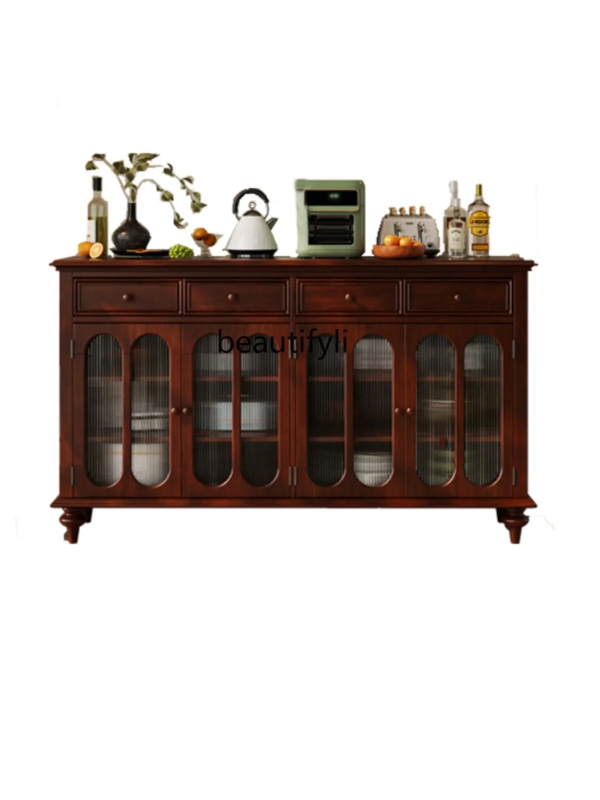 

YH Silent Style Sideboard Cabinet Solid Wood Tea Cream Style Wine Changhong Glass Side Cabinet Living Room