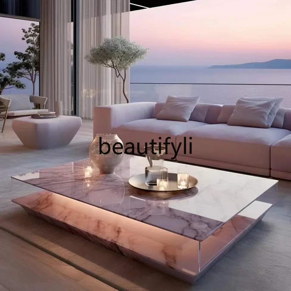 

zqq1Natural marble rectangular living room household small apartment modern minimalist design high-end coffee table