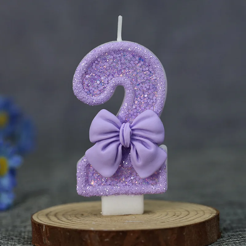 Glitzernde Lila Schleife DIY Handgemachte Digitale Geburtstagskerze - Kuchendekoration mit Einzelverpackung – Detail 8