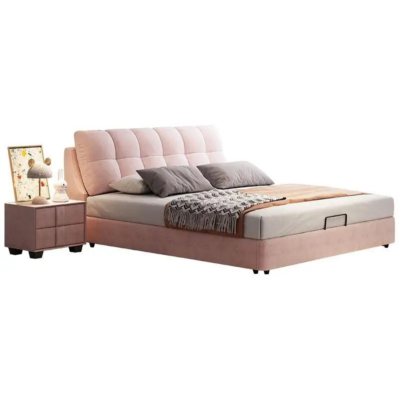 

Cream, light luxury, fabric bed, double, master bedroom, modern, simple, technical velvet