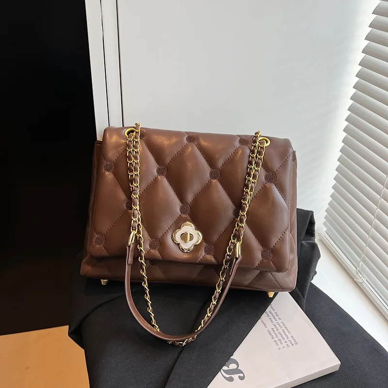 حقيبة تسوق جلدية فاخرة بسيطة - محفظة كروس نسائية مع سحر أزياء باريس العتيق ومقبض علوي