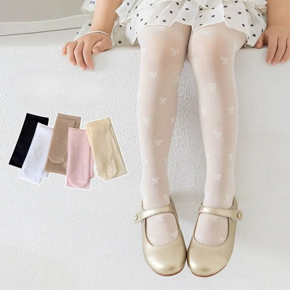 Korean-style Solid Color Thin Silk Pantyhose Breathable Bowknot Ballet Tights Dance Leggings Stocking for Girls Children