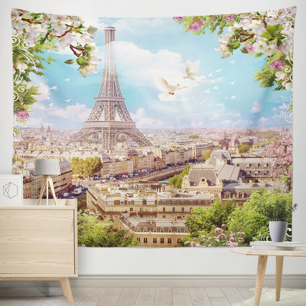Paris Eiffel Tower Scene Background Cloth Hanging Cloth Bedroom Bedside Decorative Wall Cloth Rental Dormitory Tapestry