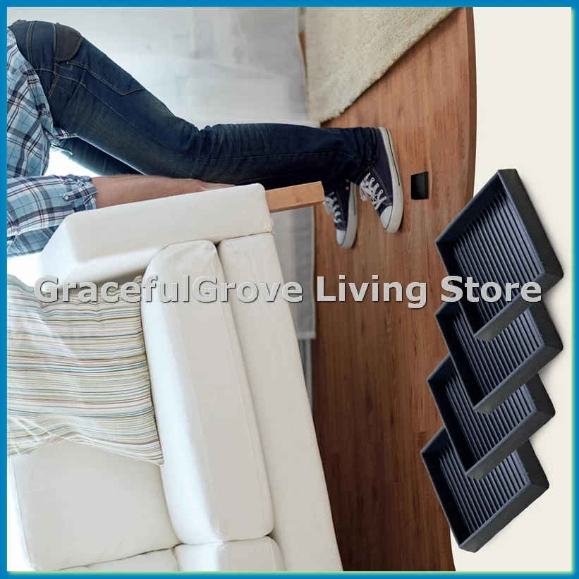 

4 шт. противоскользящие мебельные накладки - квадратные резиновые противоскользящие чашки на колесиках 2,5x2,5 дюйма, подставки для ножек, диван, стул, стопоры для кровати-ABFB