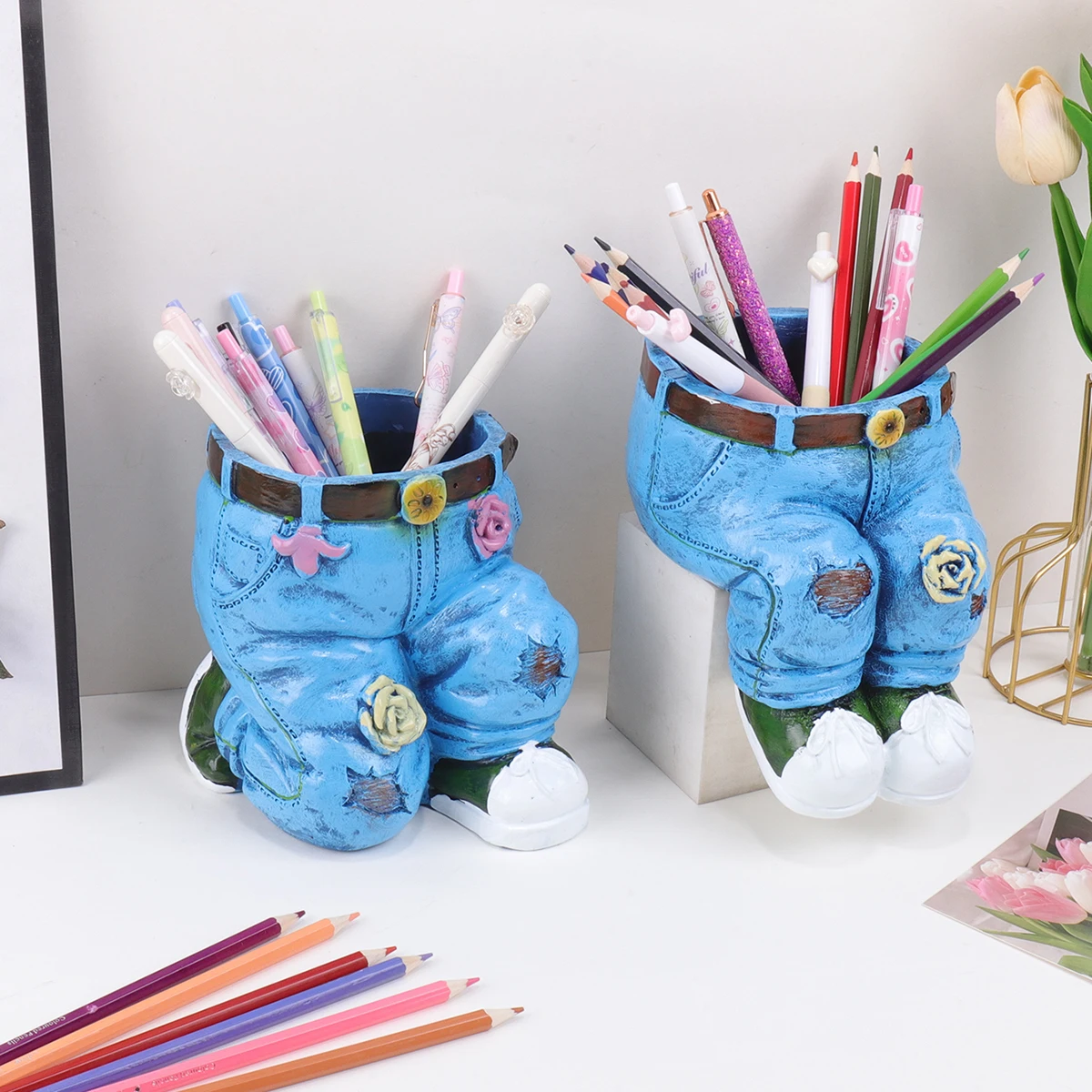 

Джинсовый держатель для ручек, милый мультяшный настольный органайзер, смоляная чашка для карандашей для офисного декора, школьные принадлежности, настольные аксессуары в подарок