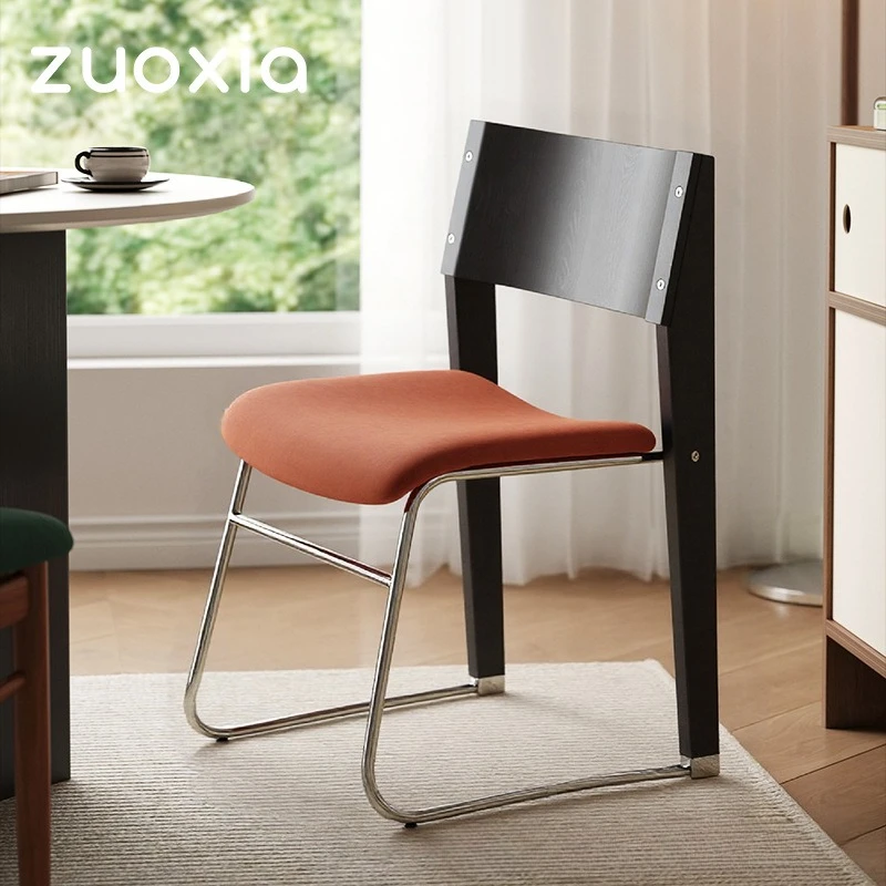 Mid-Century Solid Wood Chair Bauhaus Vanity Stool with Backrest Compact Dining Chair for Small Space, Coffee Shop Retro Chair